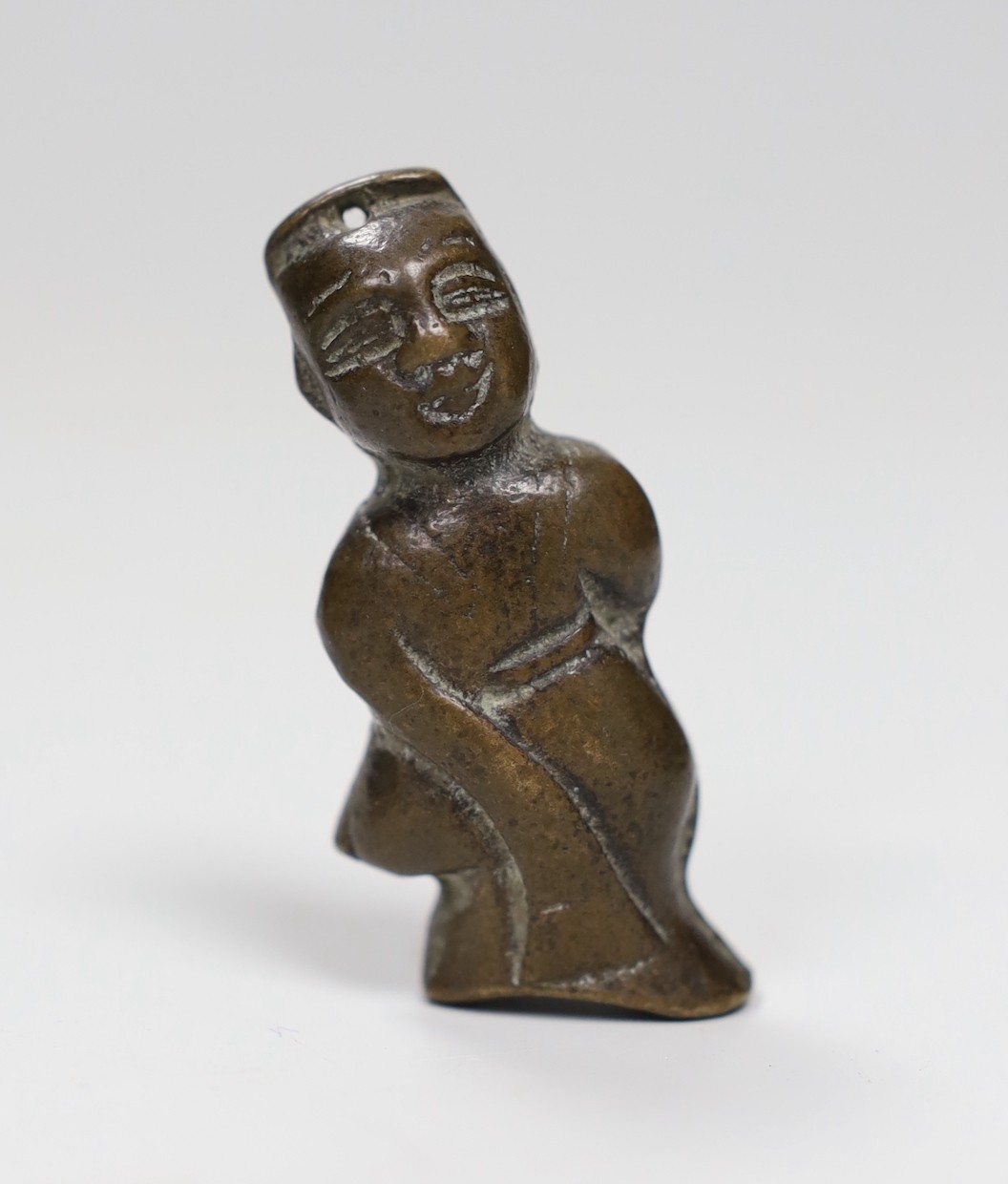 Chinese white jade carving of a monkey and elephant, with wooden stand - 8cms wide and a Chinese bronze figure